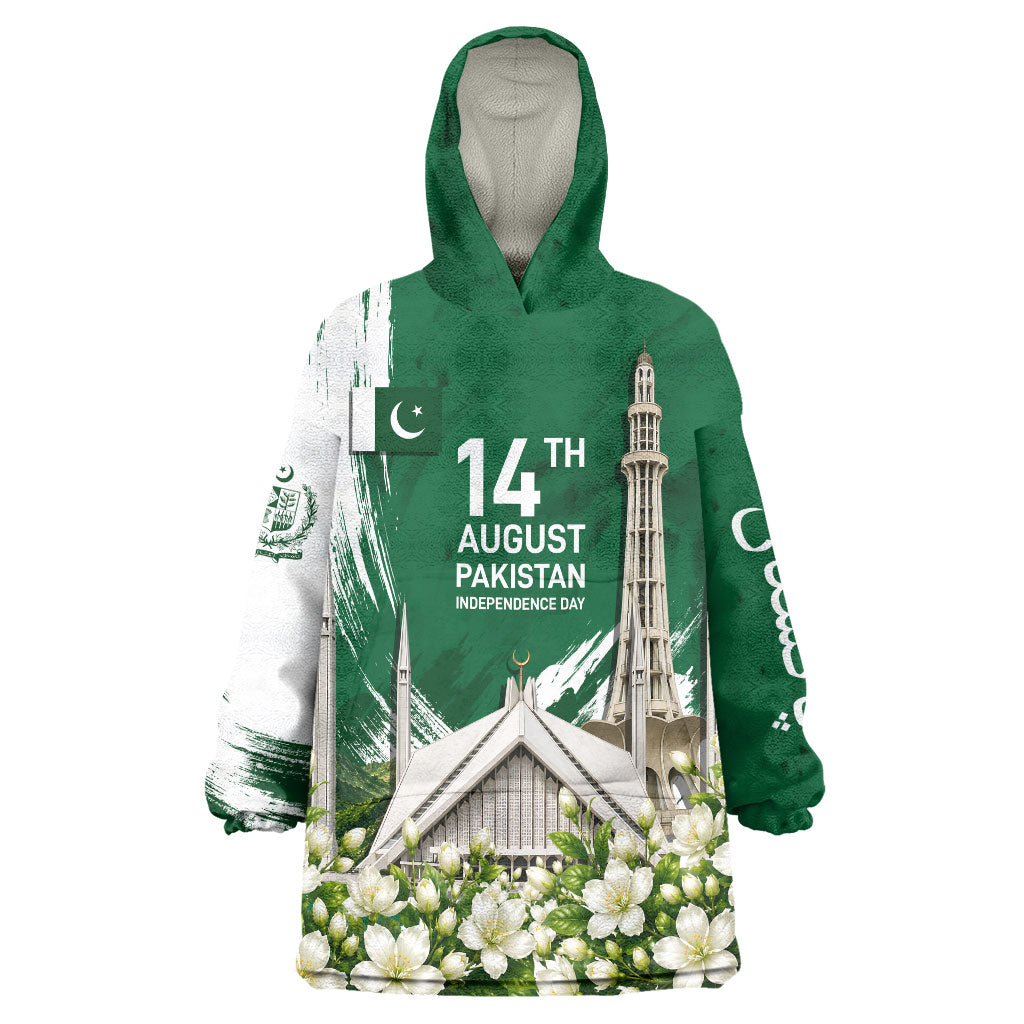 Pakistan Independence Day August 14 Wearable Blanket Hoodie Patriotic Markhor Heritage Landmarks And Jasmine