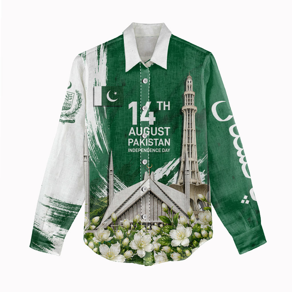 Pakistan Independence Day August 14 Women Casual Shirt Patriotic Markhor Heritage Landmarks And Jasmine
