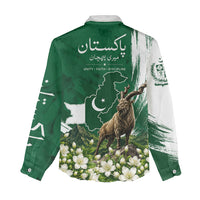 Pakistan Independence Day August 14 Women Casual Shirt Patriotic Markhor Heritage Landmarks And Jasmine