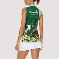 Pakistan Independence Day August 14 Women Sleeveless Polo Shirt Patriotic Markhor Heritage Landmarks And Jasmine