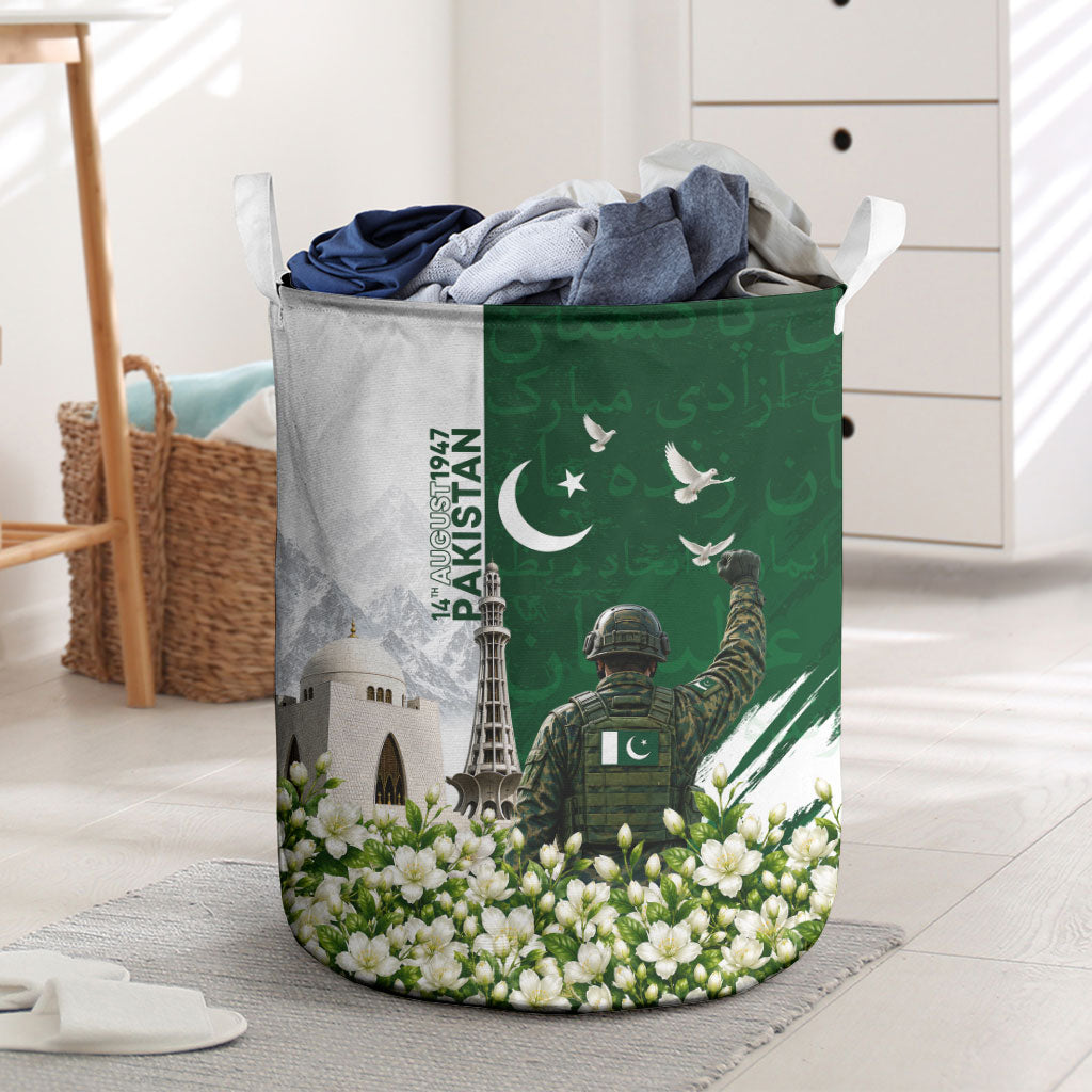 Pakistan Independence Day Laundry Basket Patriotic Soldier Heritage Landmarks And Jasmine