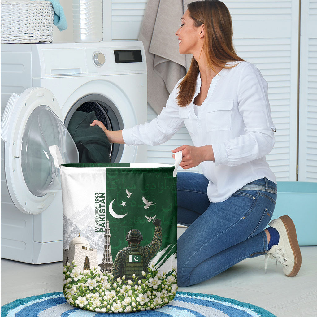 Pakistan Independence Day Laundry Basket Patriotic Soldier Heritage Landmarks And Jasmine