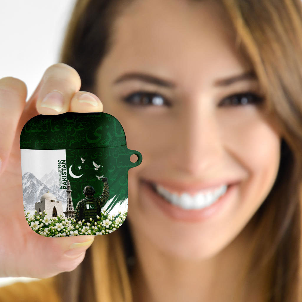 Pakistan Independence Day AirPods Case Patriotic Soldier Heritage Landmarks And Jasmine