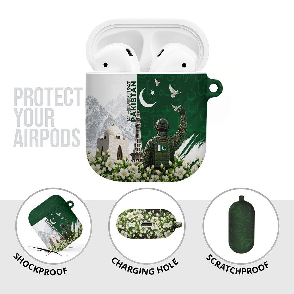 Pakistan Independence Day AirPods Case Patriotic Soldier Heritage Landmarks And Jasmine