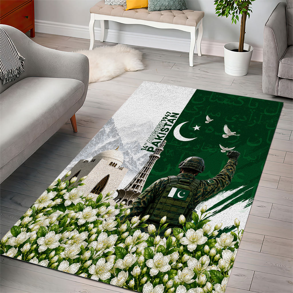 Pakistan Independence Day Area Rug Patriotic Soldier Heritage Landmarks And Jasmine