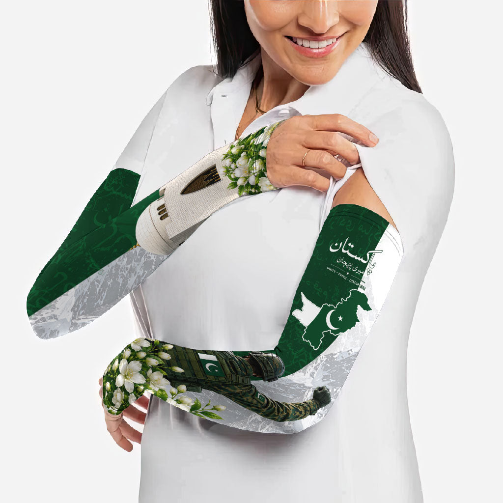Pakistan Independence Day Arm Sleeves Patriotic Soldier Heritage Landmarks And Jasmine