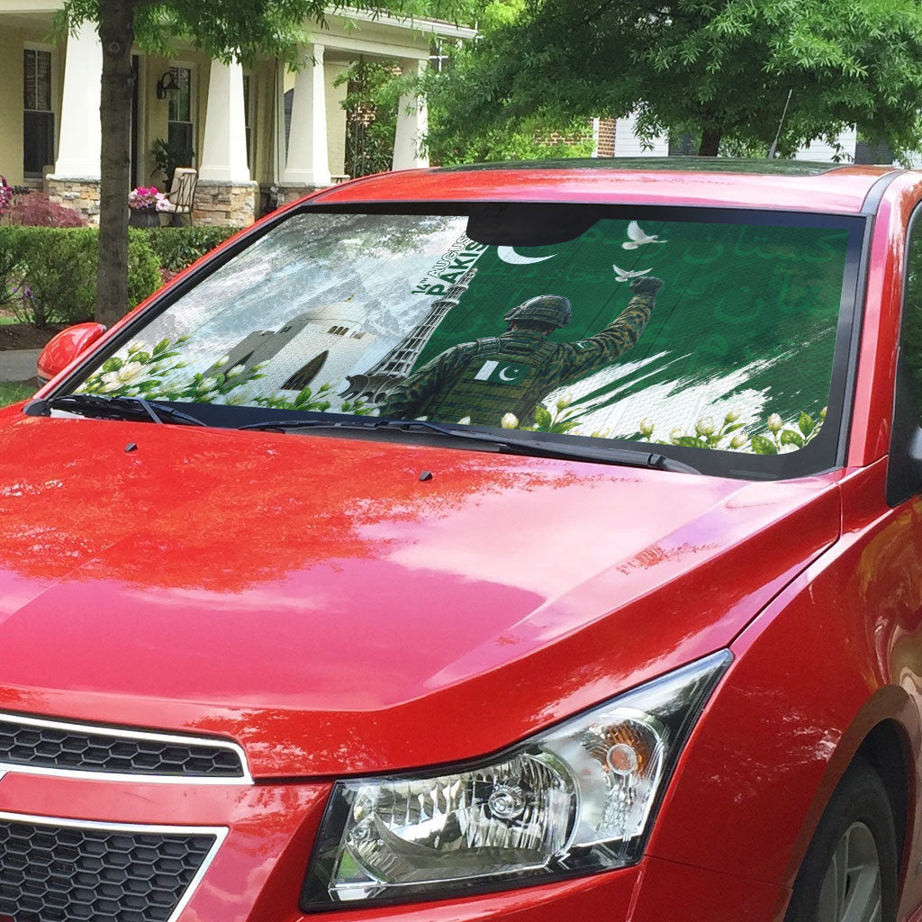 Pakistan Independence Day Auto Sun Shade Patriotic Soldier Heritage Landmarks And Jasmine
