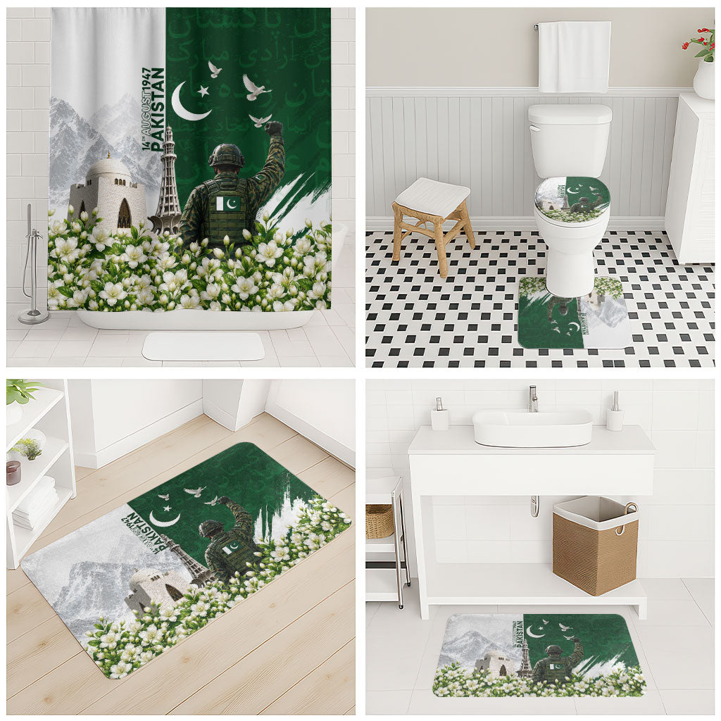 Pakistan Independence Day Bathroom Set Patriotic Soldier Heritage Landmarks And Jasmine