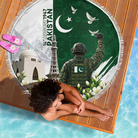 Pakistan Independence Day Beach Blanket Patriotic Soldier Heritage Landmarks And Jasmine