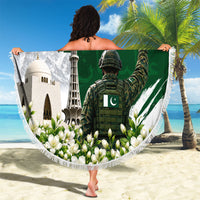 Pakistan Independence Day Beach Blanket Patriotic Soldier Heritage Landmarks And Jasmine