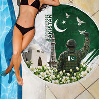Pakistan Independence Day Beach Blanket Patriotic Soldier Heritage Landmarks And Jasmine