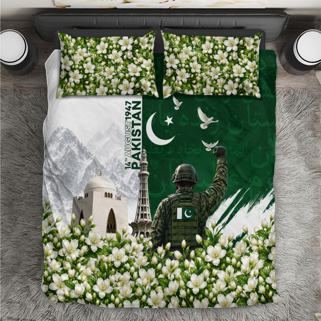 Pakistan Independence Day Bedding Set Patriotic Soldier Heritage Landmarks And Jasmine