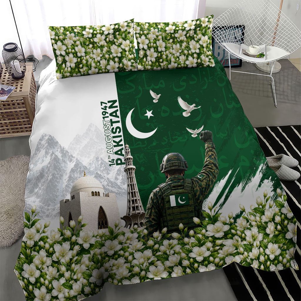 Pakistan Independence Day Bedding Set Patriotic Soldier Heritage Landmarks And Jasmine