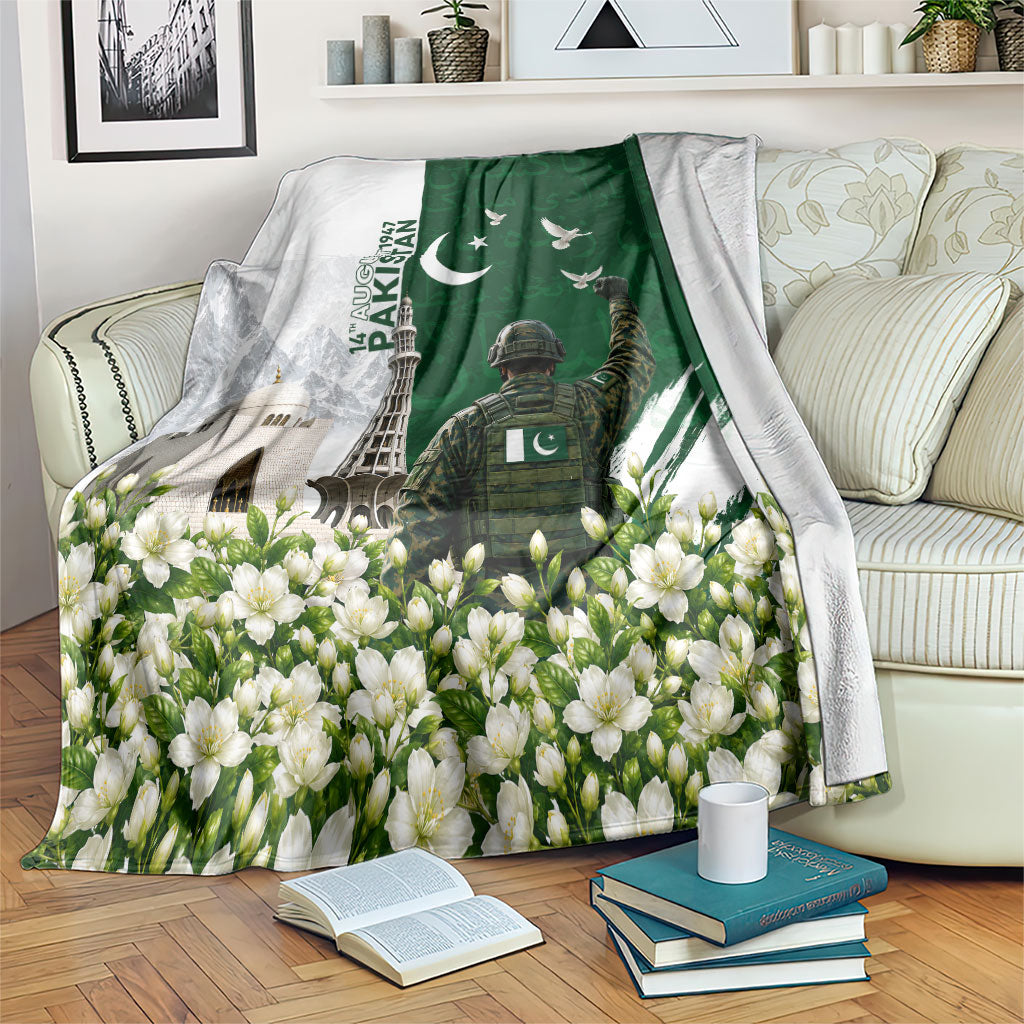 Pakistan Independence Day Blanket Patriotic Soldier Heritage Landmarks And Jasmine