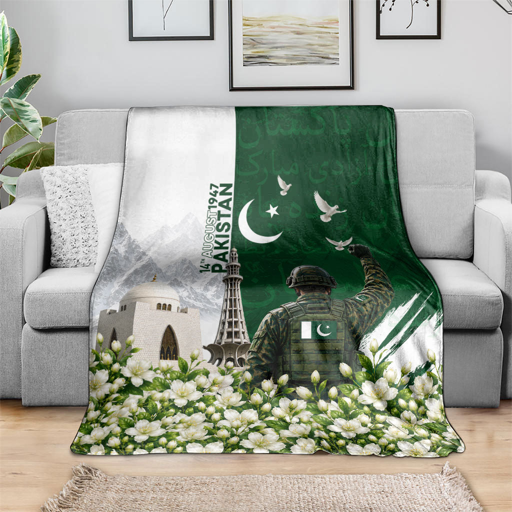 Pakistan Independence Day Blanket Patriotic Soldier Heritage Landmarks And Jasmine