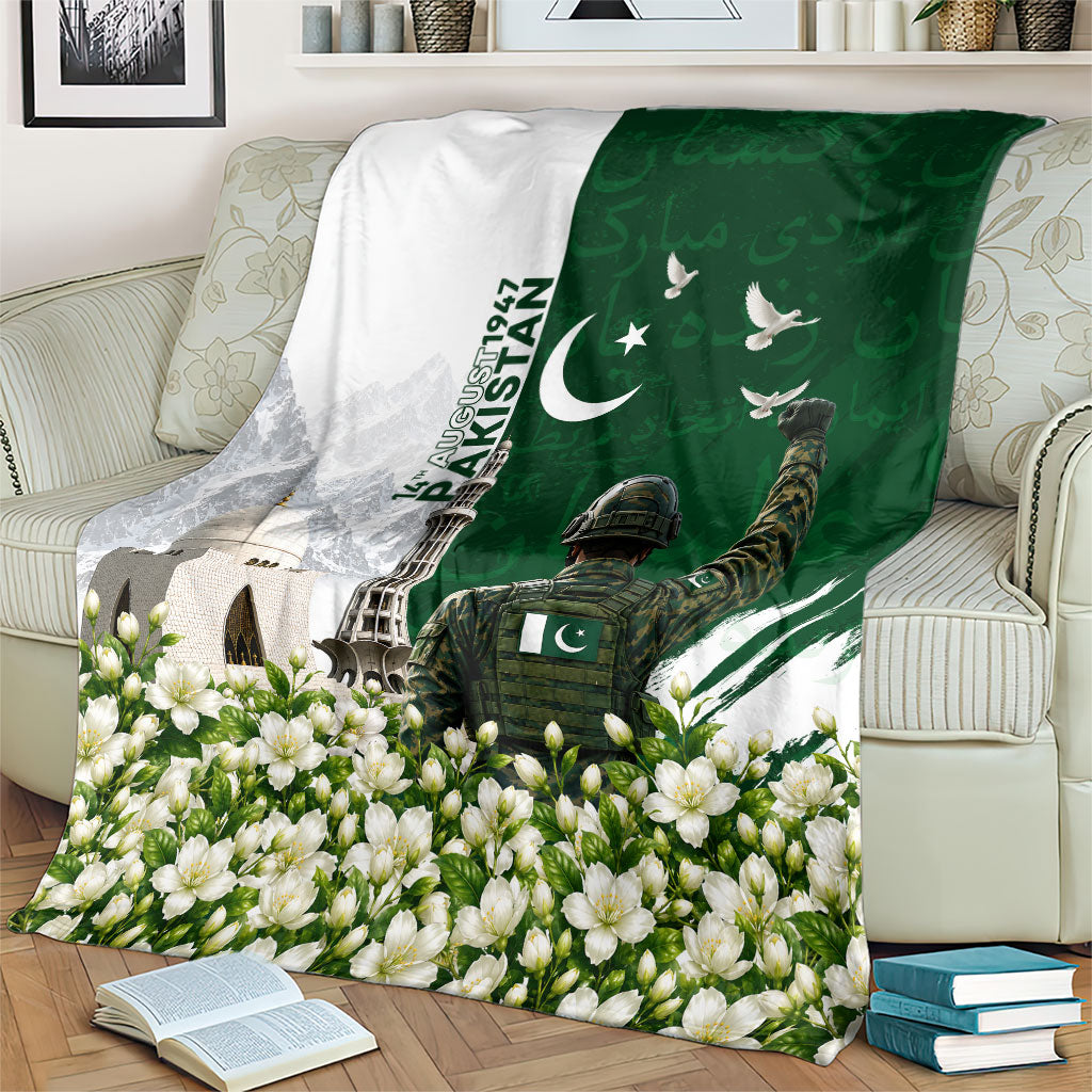 Pakistan Independence Day Blanket Patriotic Soldier Heritage Landmarks And Jasmine