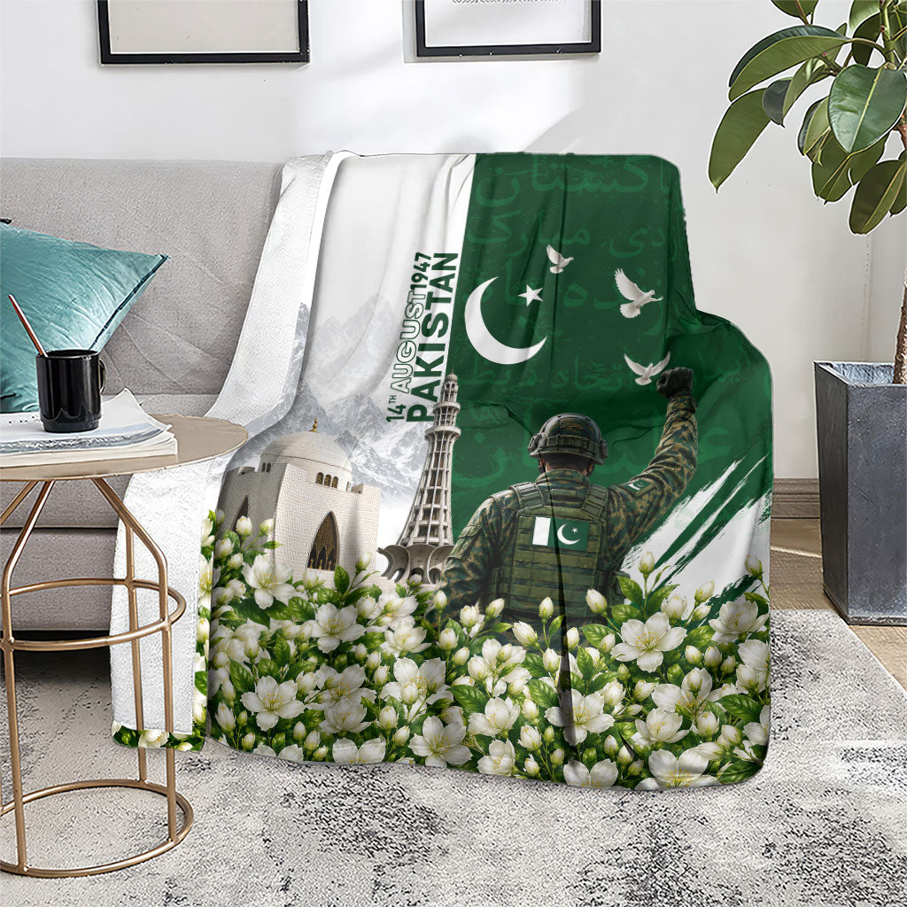 Pakistan Independence Day Blanket Patriotic Soldier Heritage Landmarks And Jasmine