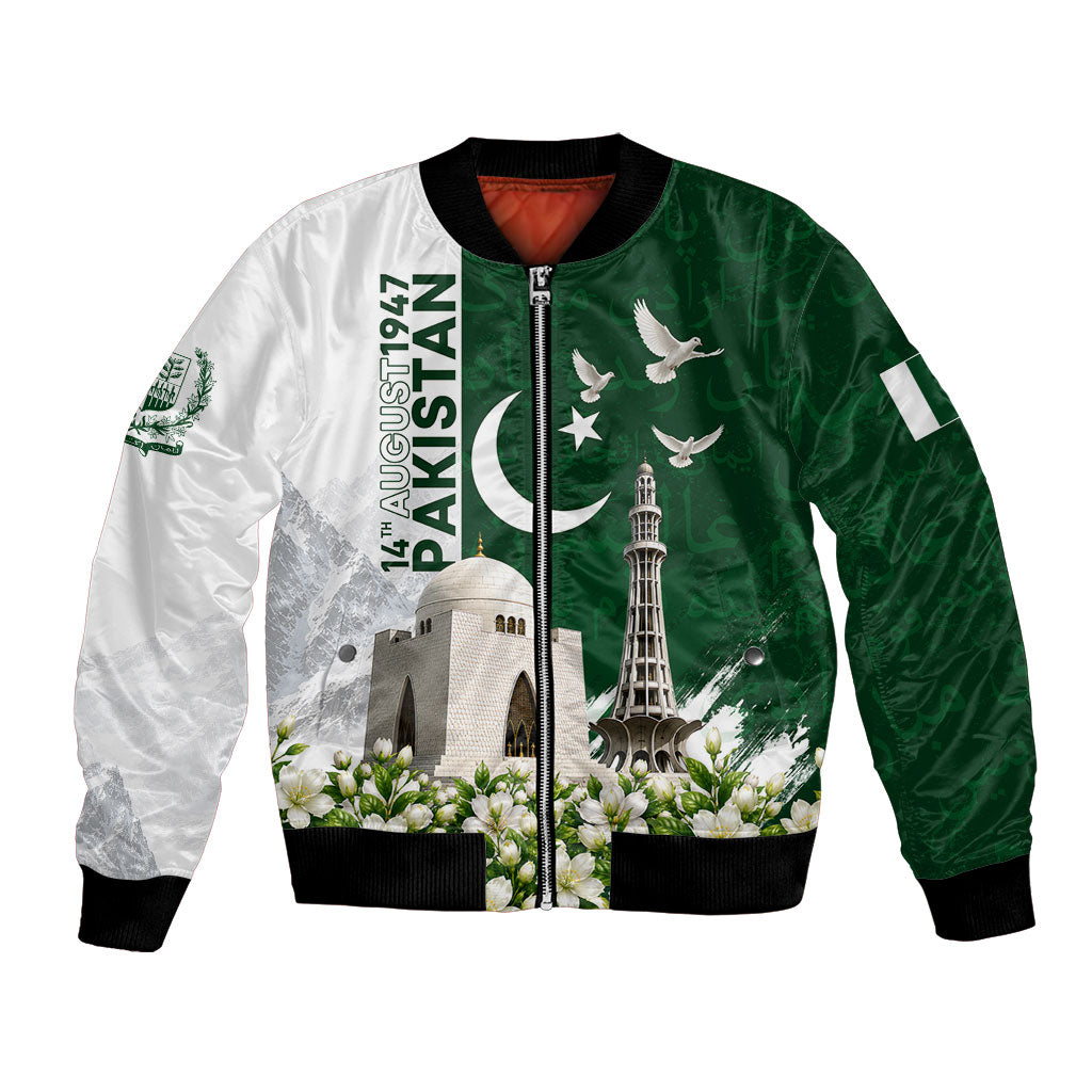 Pakistan Independence Day Bomber Jacket Patriotic Soldier Heritage Landmarks And Jasmine