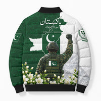 Pakistan Independence Day Bomber Puffer Jacket Patriotic Soldier Heritage Landmarks And Jasmine
