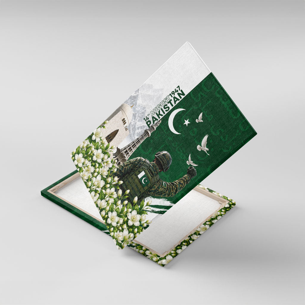 Pakistan Independence Day Canvas Wall Art Patriotic Soldier Heritage Landmarks And Jasmine