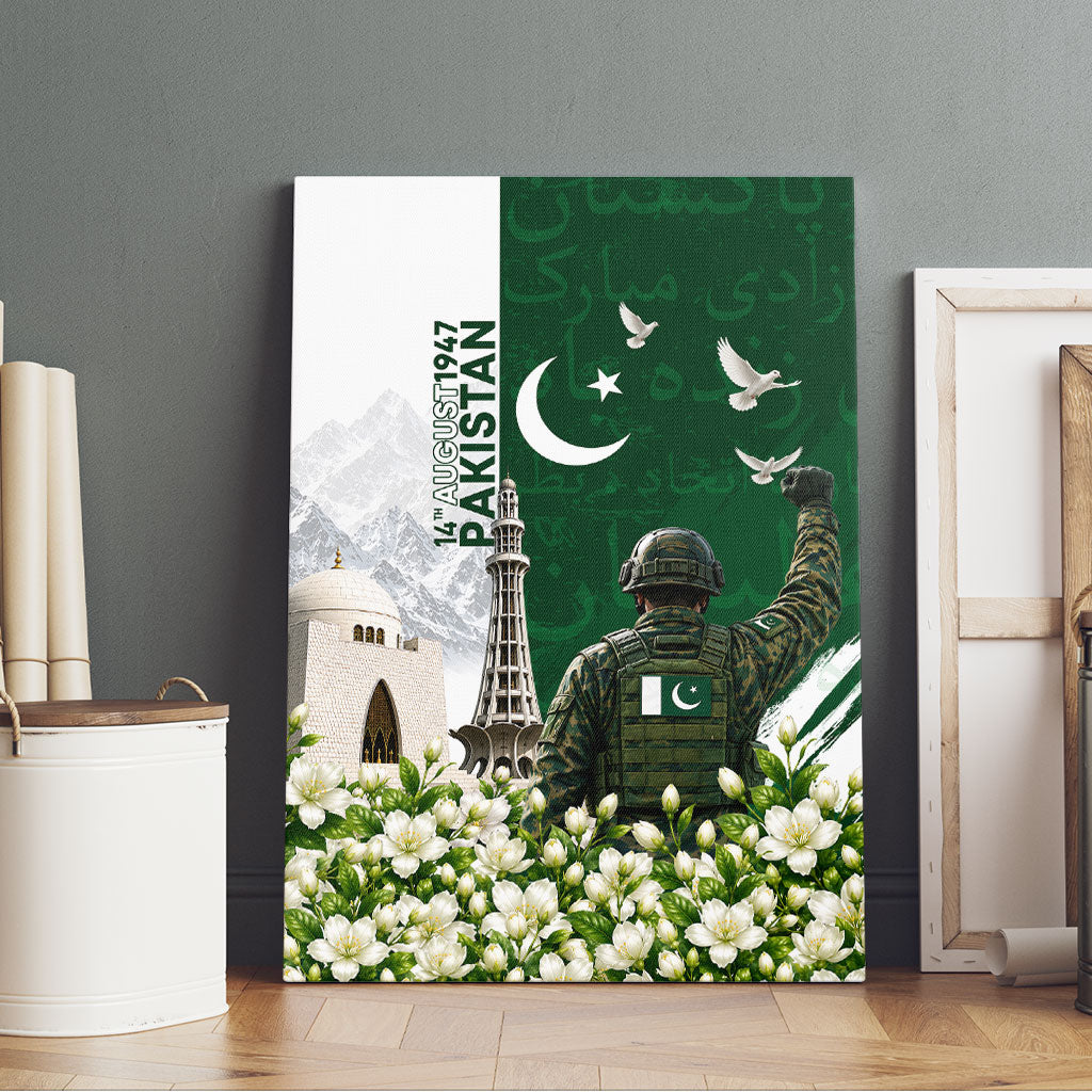 Pakistan Independence Day Canvas Wall Art Patriotic Soldier Heritage Landmarks And Jasmine