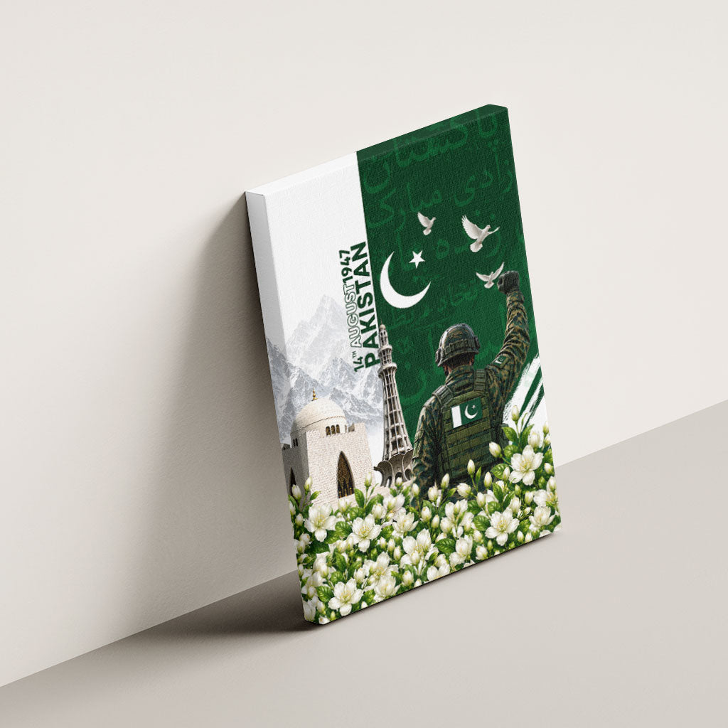 Pakistan Independence Day Canvas Wall Art Patriotic Soldier Heritage Landmarks And Jasmine