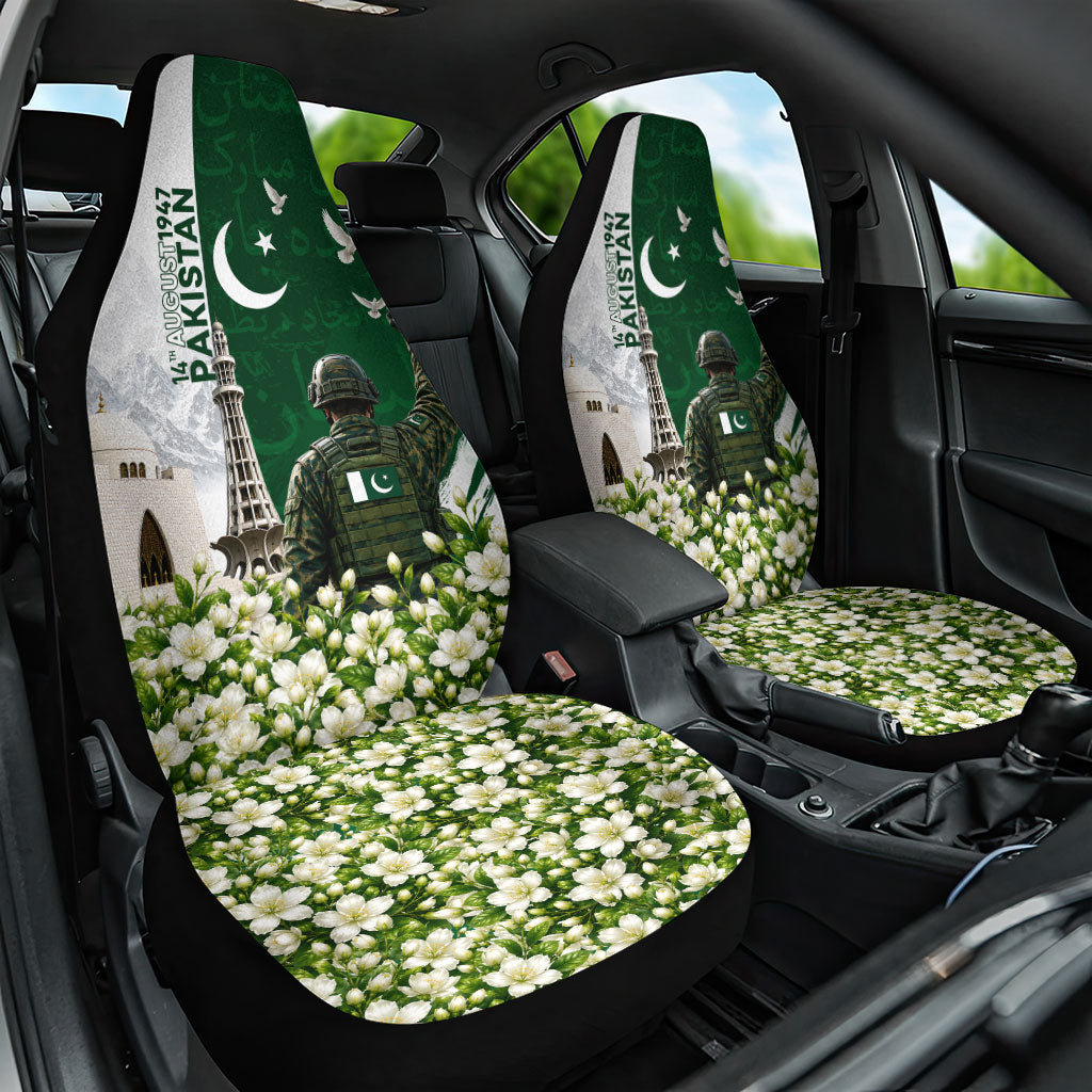 Pakistan Independence Day Car Seat Cover Patriotic Soldier Heritage Landmarks And Jasmine