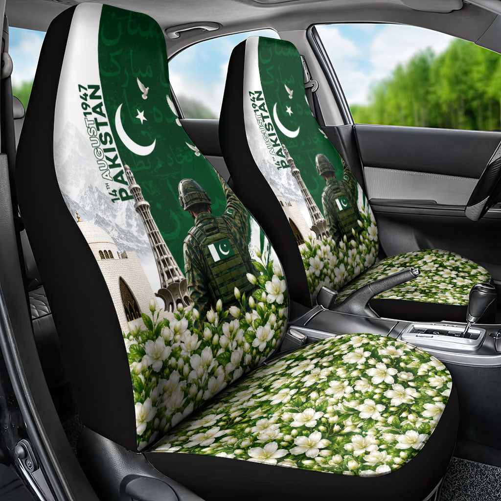 Pakistan Independence Day Car Seat Cover Patriotic Soldier Heritage Landmarks And Jasmine