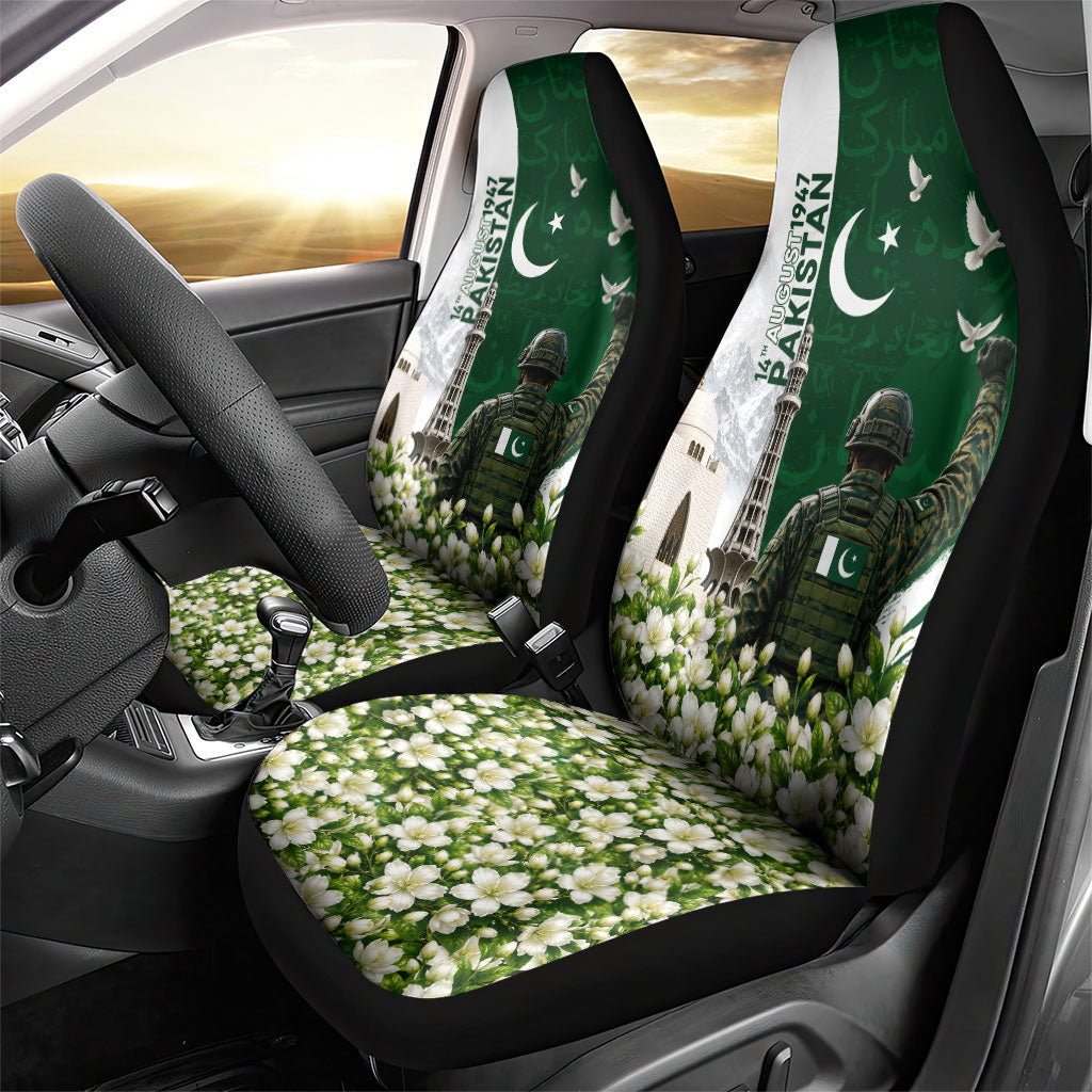 Pakistan Independence Day Car Seat Cover Patriotic Soldier Heritage Landmarks And Jasmine