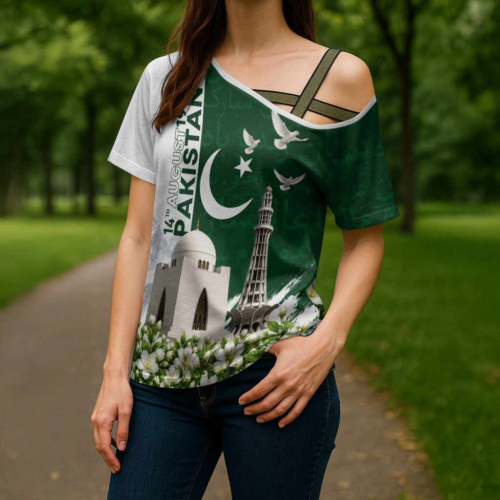 Pakistan Independence Day Cross Shoulder Shirt Patriotic Soldier Heritage Landmarks And Jasmine