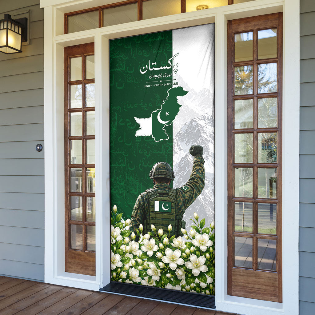 Pakistan Independence Day Door Cover Patriotic Soldier Heritage Landmarks And Jasmine
