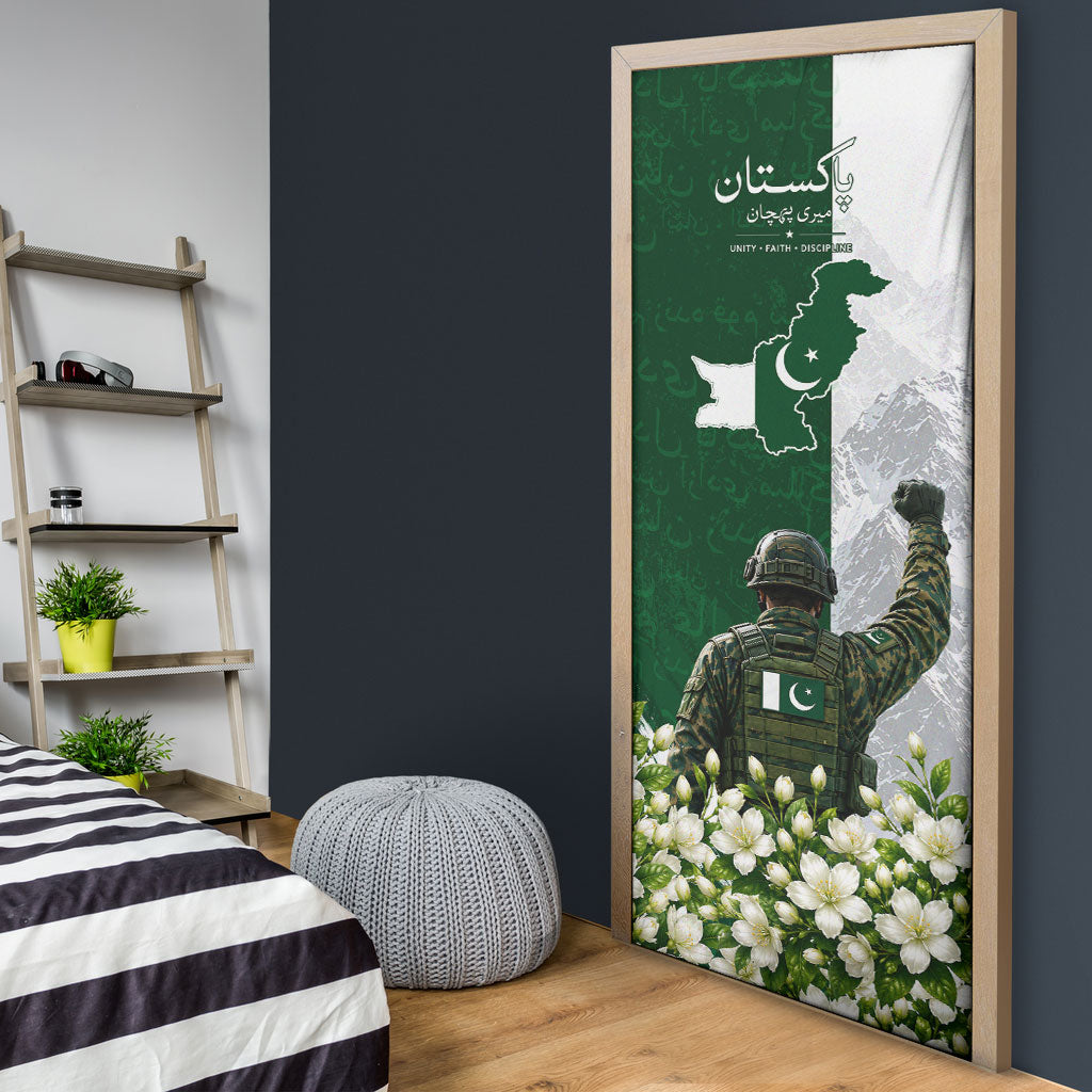 Pakistan Independence Day Door Cover Patriotic Soldier Heritage Landmarks And Jasmine