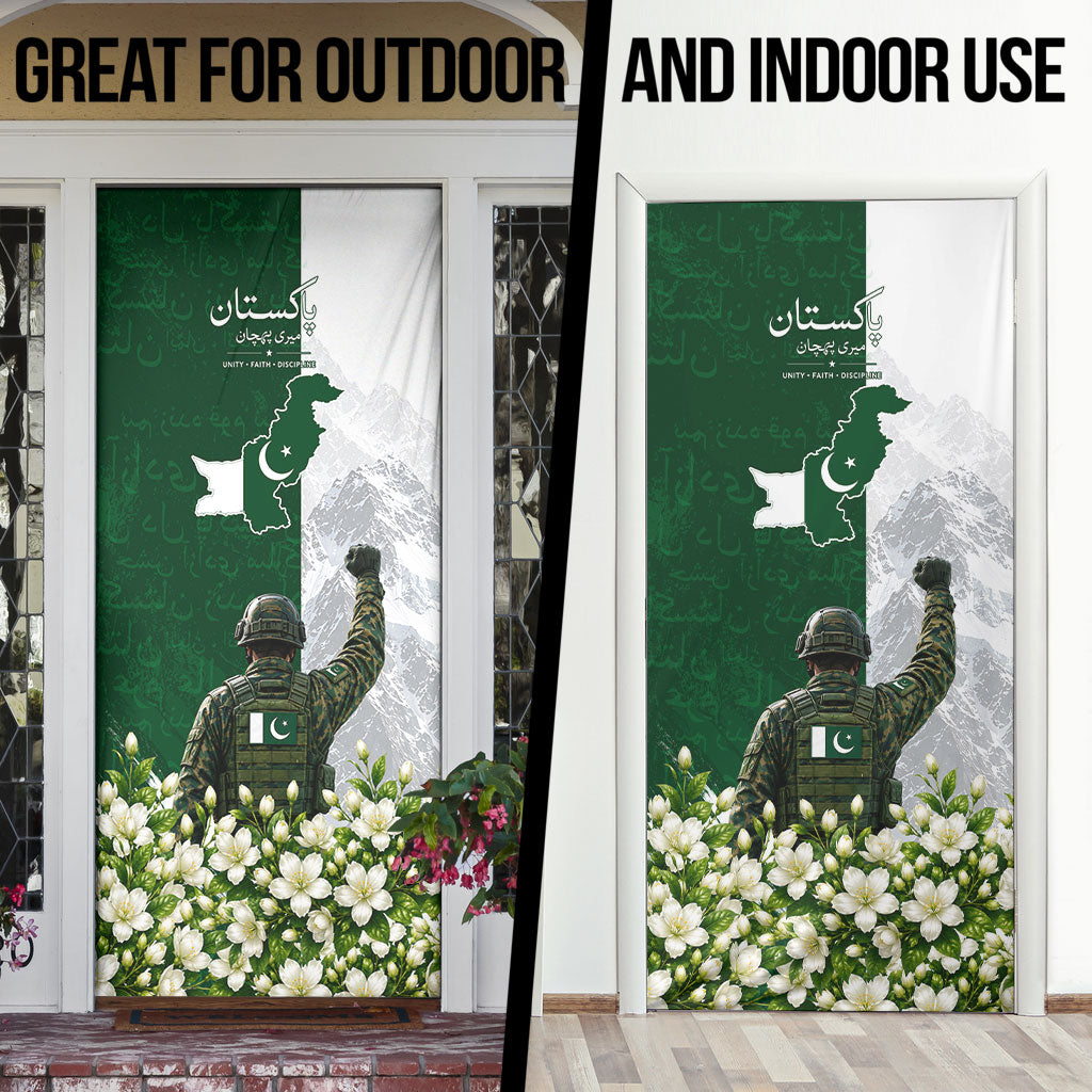 Pakistan Independence Day Door Cover Patriotic Soldier Heritage Landmarks And Jasmine