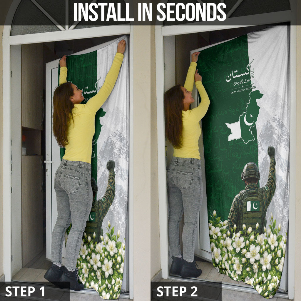 Pakistan Independence Day Door Cover Patriotic Soldier Heritage Landmarks And Jasmine