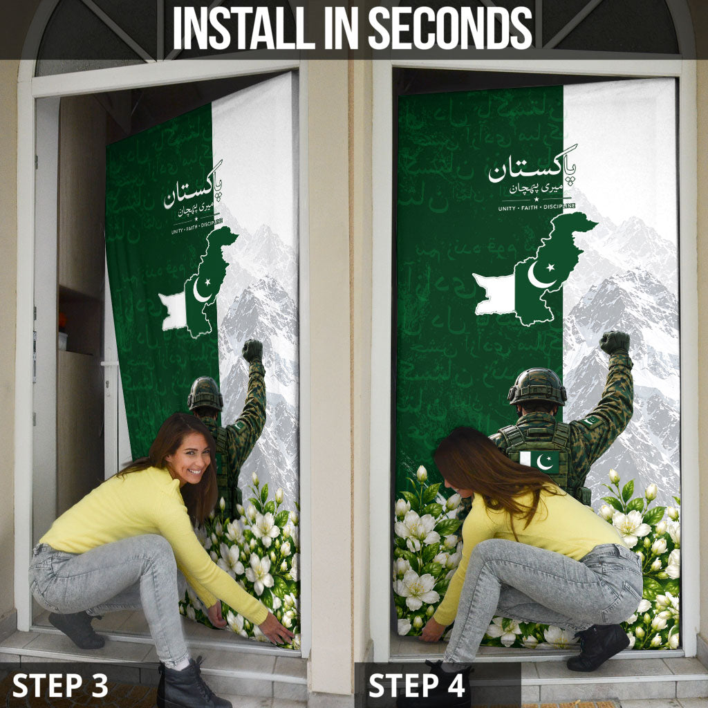 Pakistan Independence Day Door Cover Patriotic Soldier Heritage Landmarks And Jasmine
