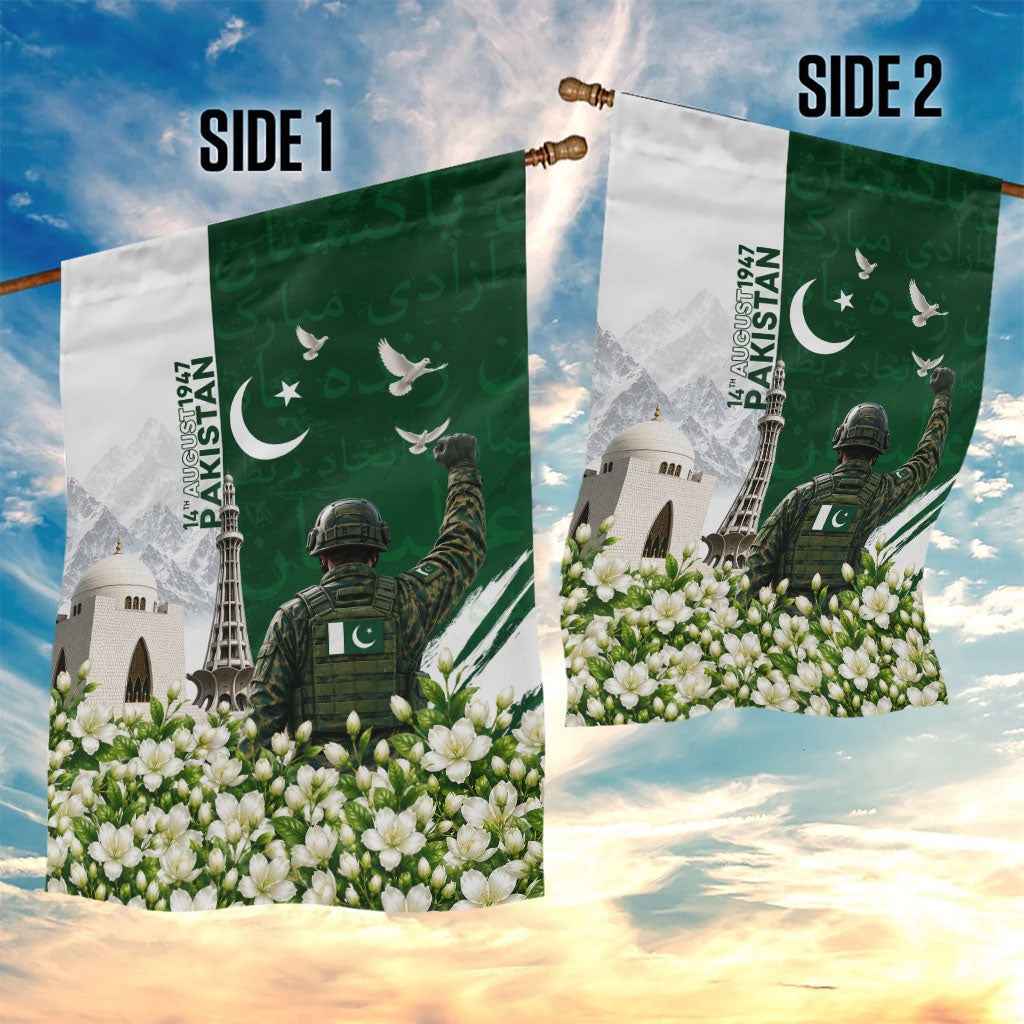 Pakistan Independence Day Garden Flag Patriotic Soldier Heritage Landmarks And Jasmine