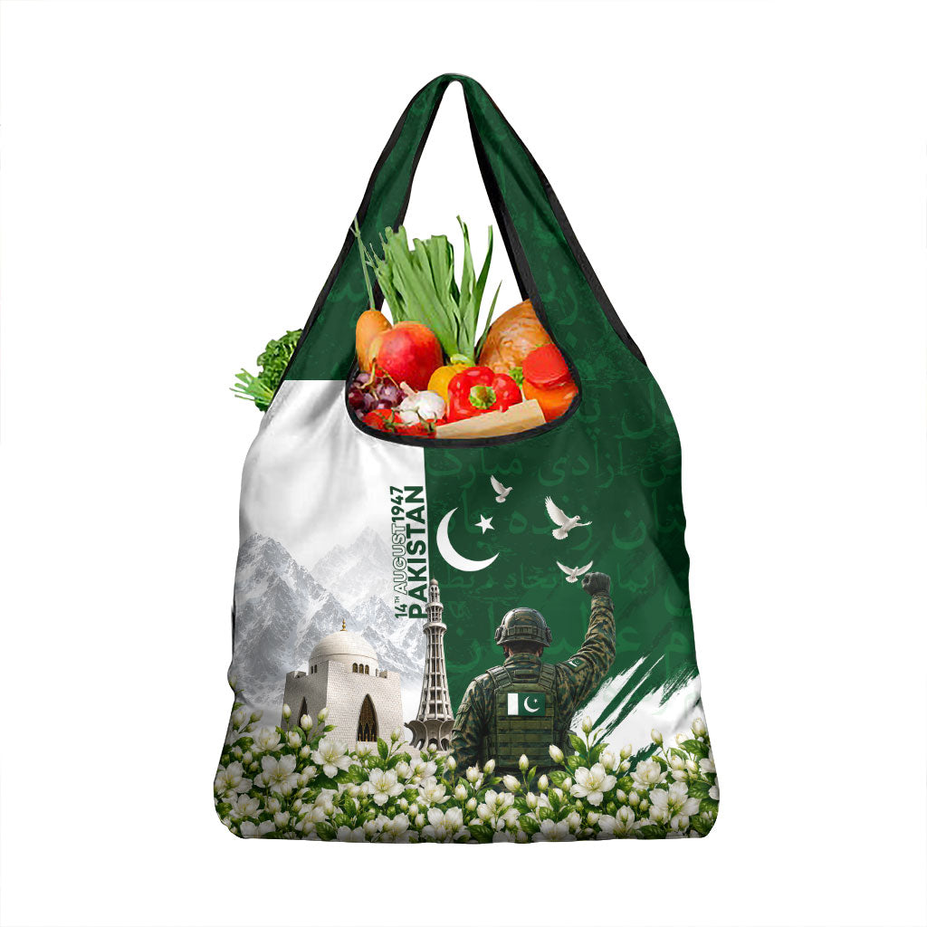Pakistan Independence Day Grocery Bag Patriotic Soldier Heritage Landmarks And Jasmine