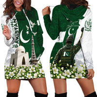 Pakistan Independence Day Hoodie Dress Patriotic Soldier Heritage Landmarks And Jasmine