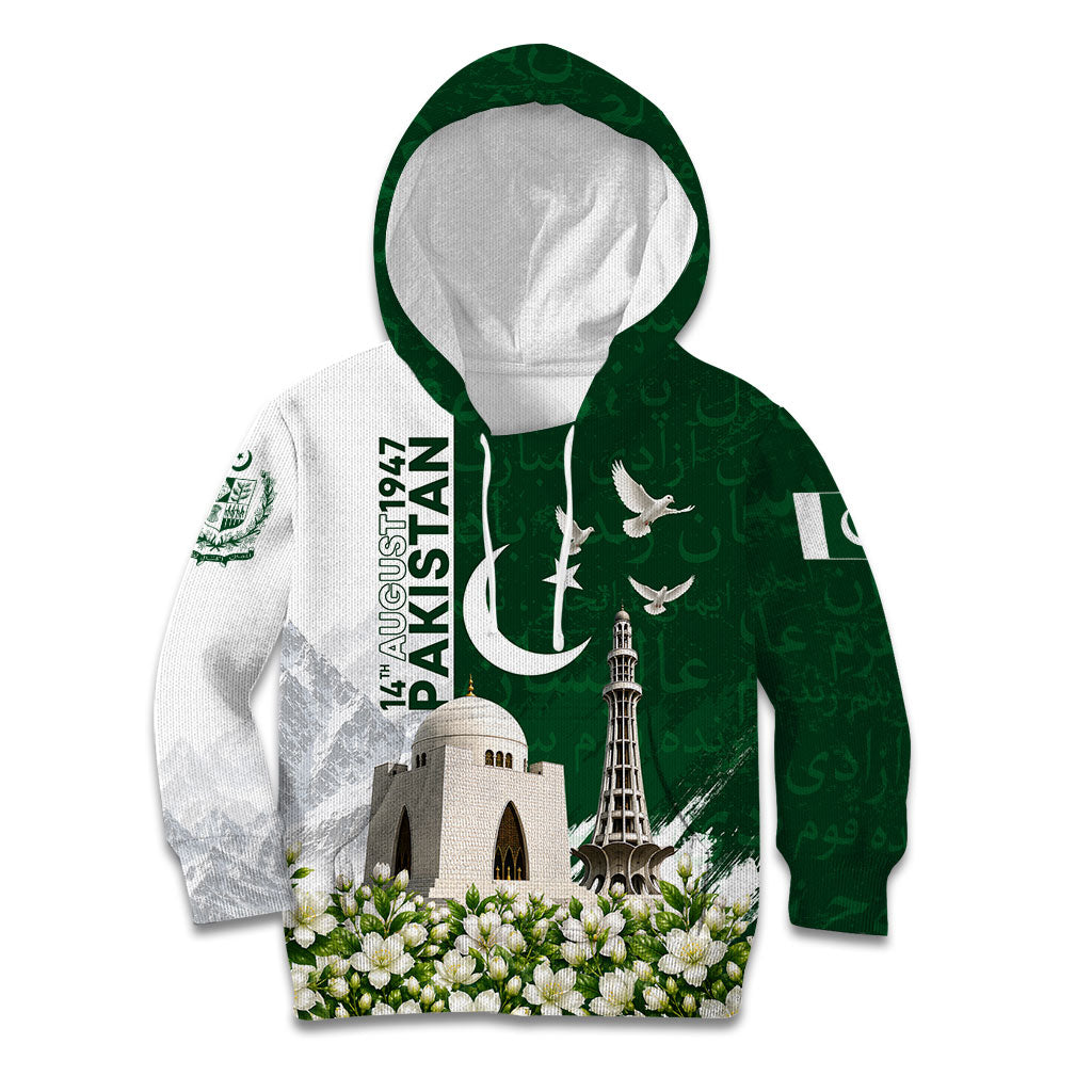 Pakistan Independence Day Kid Hoodie Patriotic Soldier Heritage Landmarks And Jasmine