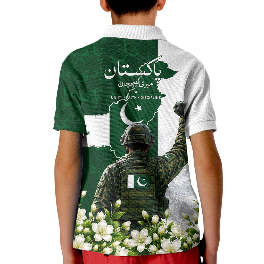 Pakistan Independence Day Kid Polo Shirt Patriotic Soldier Heritage Landmarks And Jasmine