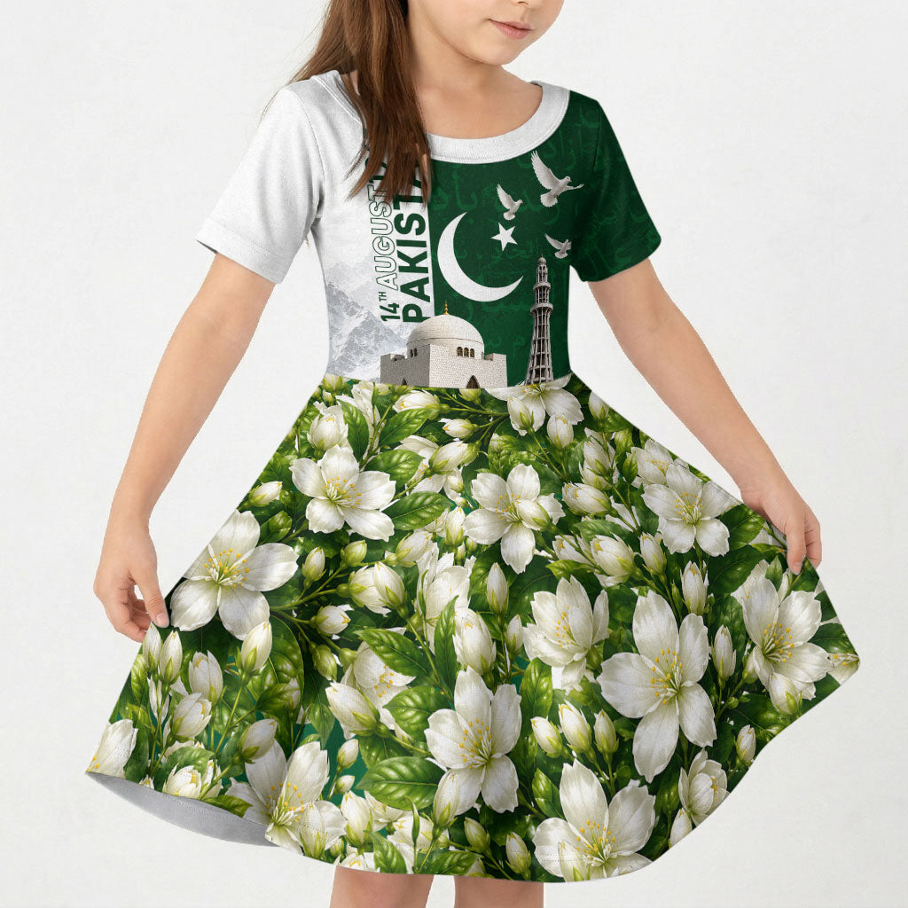 Pakistan Independence Day Kid Short Sleeve Dress Patriotic Soldier Heritage Landmarks And Jasmine