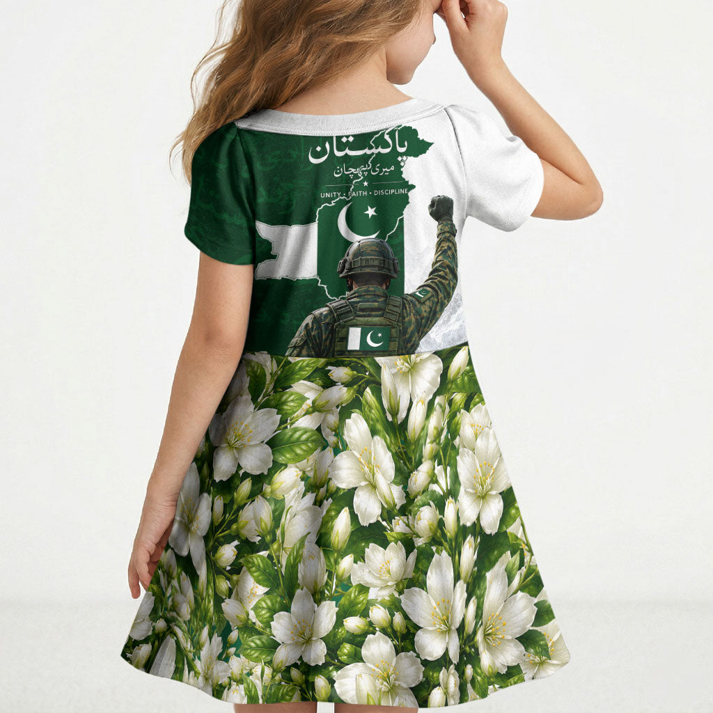 Pakistan Independence Day Kid Short Sleeve Dress Patriotic Soldier Heritage Landmarks And Jasmine