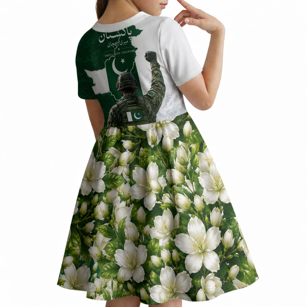 Pakistan Independence Day Kid Short Sleeve Dress Patriotic Soldier Heritage Landmarks And Jasmine