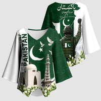 Pakistan Independence Day Kimono Sleeve Blouse Patriotic Soldier Heritage Landmarks And Jasmine