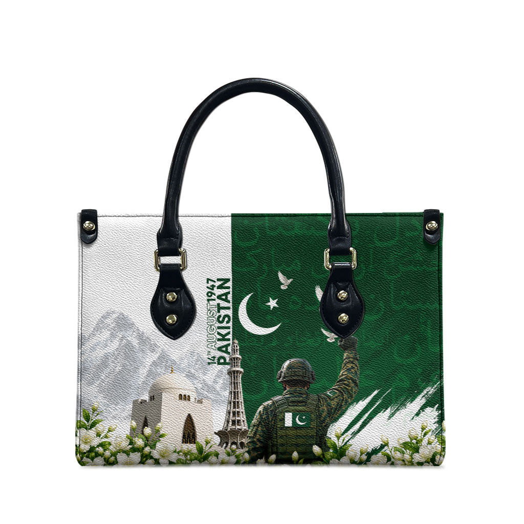 Pakistan Independence Day Leather Bag Patriotic Soldier Heritage Landmarks And Jasmine