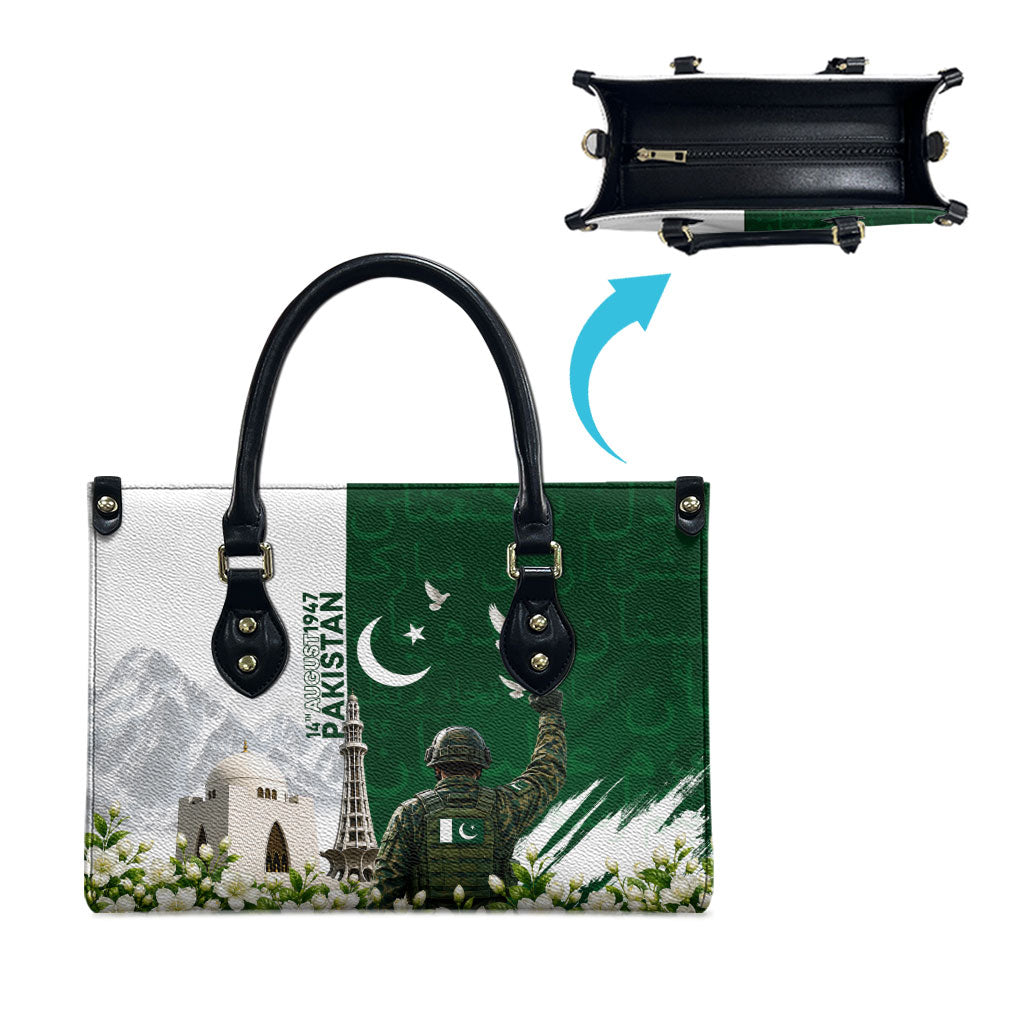 Pakistan Independence Day Leather Bag Patriotic Soldier Heritage Landmarks And Jasmine