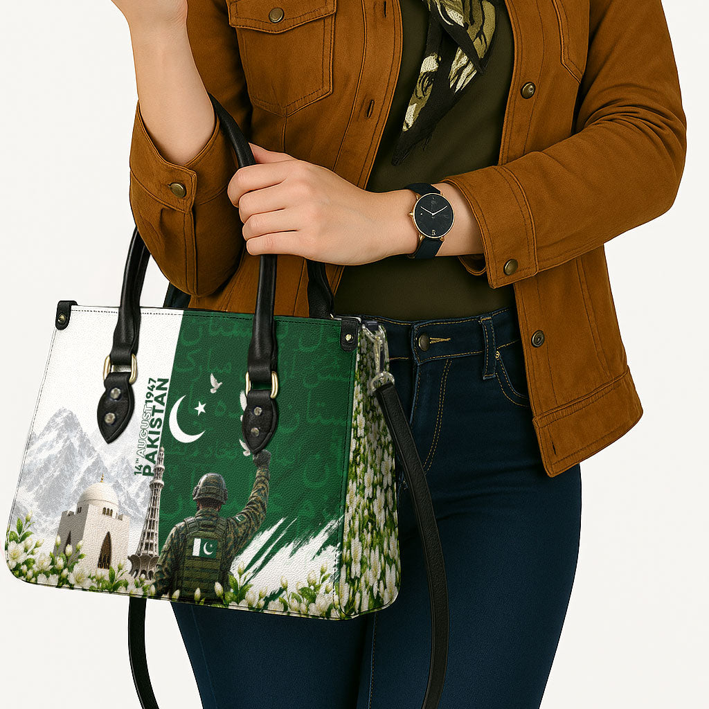 Pakistan Independence Day Leather Bag Patriotic Soldier Heritage Landmarks And Jasmine