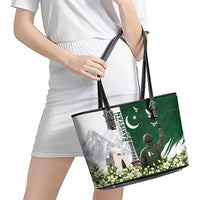 Pakistan Independence Day Leather Tote Bag Patriotic Soldier Heritage Landmarks And Jasmine