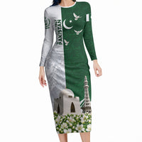 Pakistan Independence Day Long Sleeve Bodycon Dress Patriotic Soldier Heritage Landmarks And Jasmine