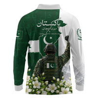 Pakistan Independence Day Long Sleeve Polo Shirt Patriotic Soldier Heritage Landmarks And Jasmine